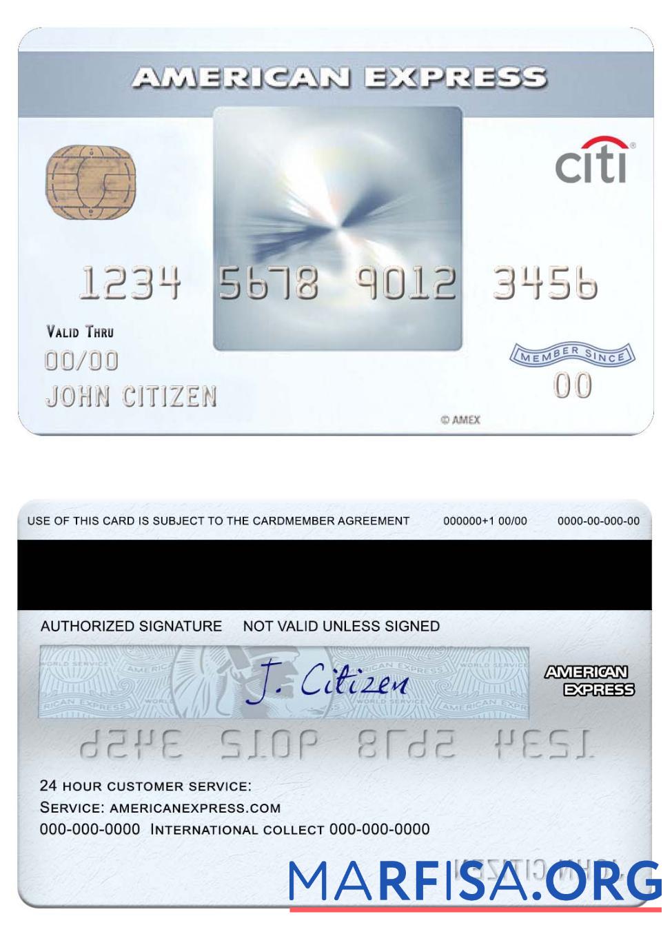 Blank USA CITIbank amex everyday® credit card real example